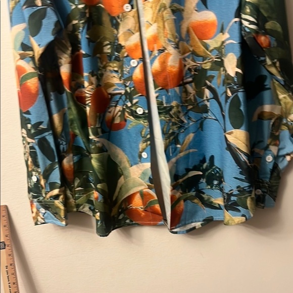 Blue and Orange Casual Button Down Shirt with Tropical Print - Picture 10 of 10